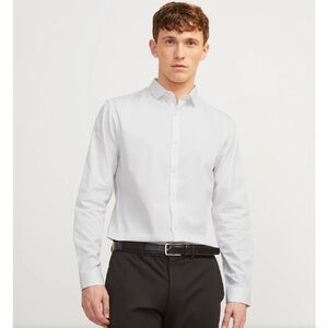 Jack & Jones Men's Classic White Button Down Dress Shirt - L - 42